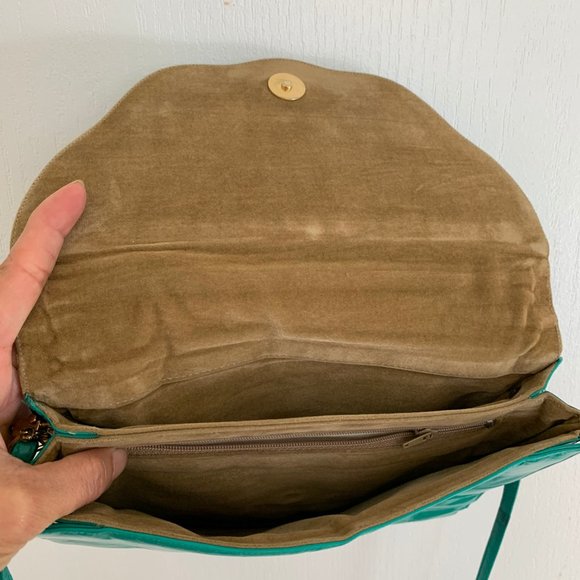 Vintage 70S Boho Small Bags Shoulder Messenger Clutch Green Teal - Picture 5 of 7